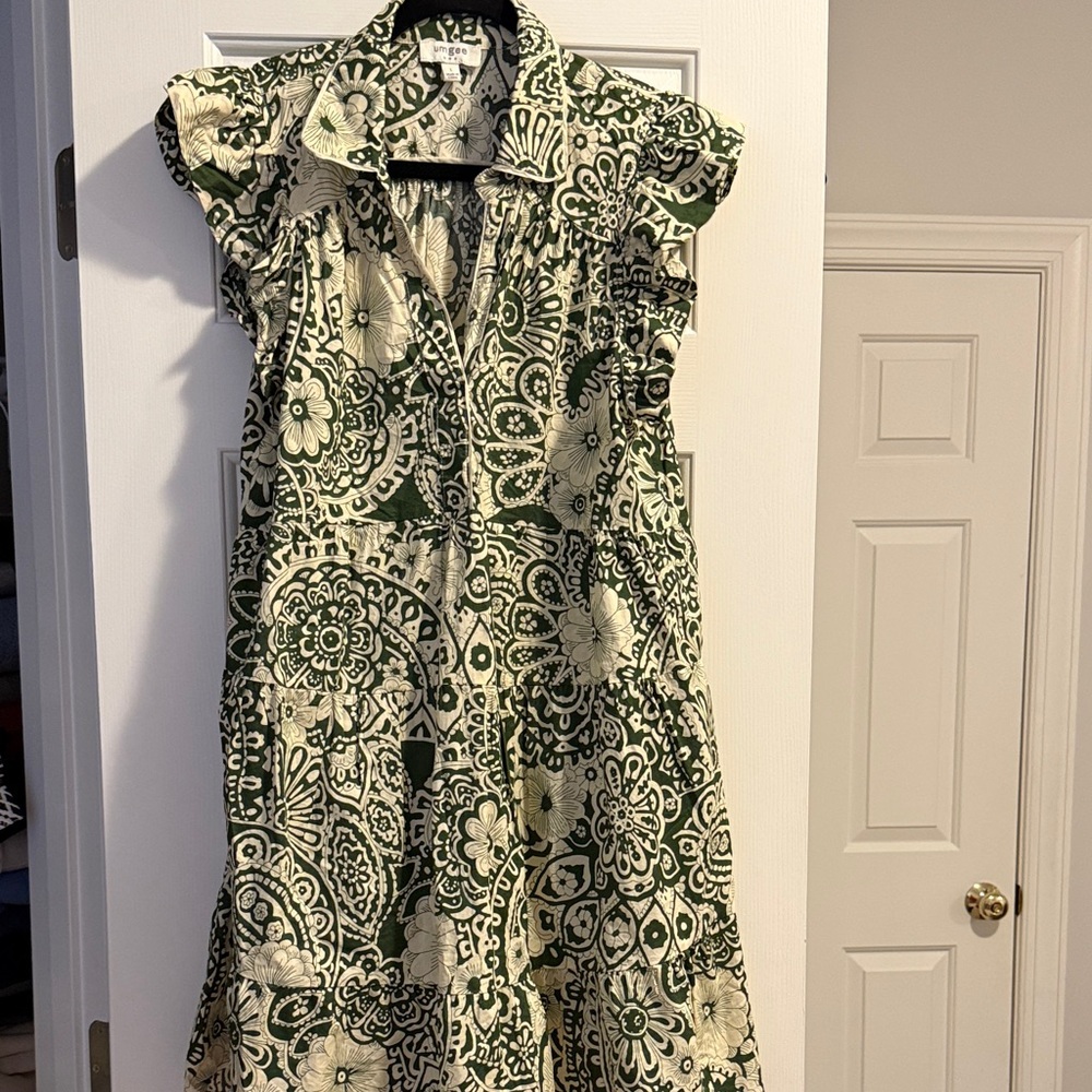 Umgee Green and Cream Patterned Midi Dress